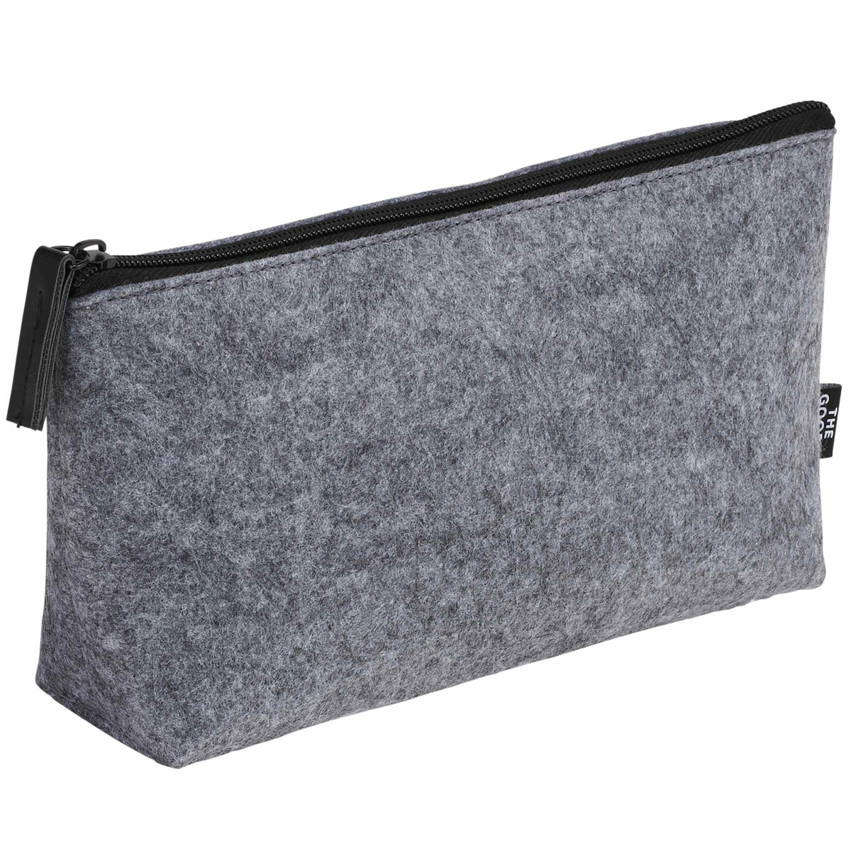 Recycled Felt Zippered Pouch, Charcoal Full Color - Charcoal - Right Angle