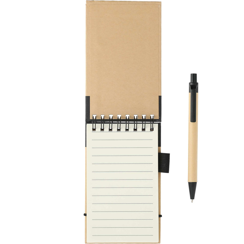 Recycled Jotter and Pen Set, 5 x 3 Inches - Black - Front 2