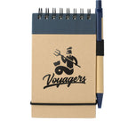 Recycled Jotter and Pen Set, 5 x 3 Inches - Natural w/Blue Trim - Front