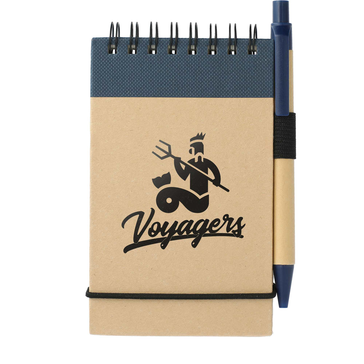 Recycled Jotter and Pen Set, 5 x 3 Inches - Natural w/Blue Trim - Front