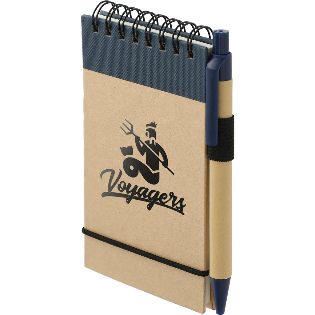 Recycled Jotter and Pen Set, 5 x 3 Inches - Natural w/Blue Trim - Left Angle