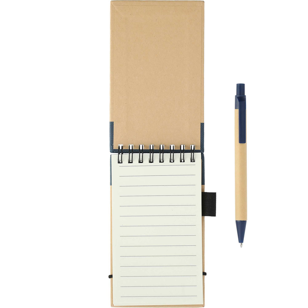 Recycled Jotter and Pen Set, 5 x 3 Inches - Natural w/Blue Trim - Photo