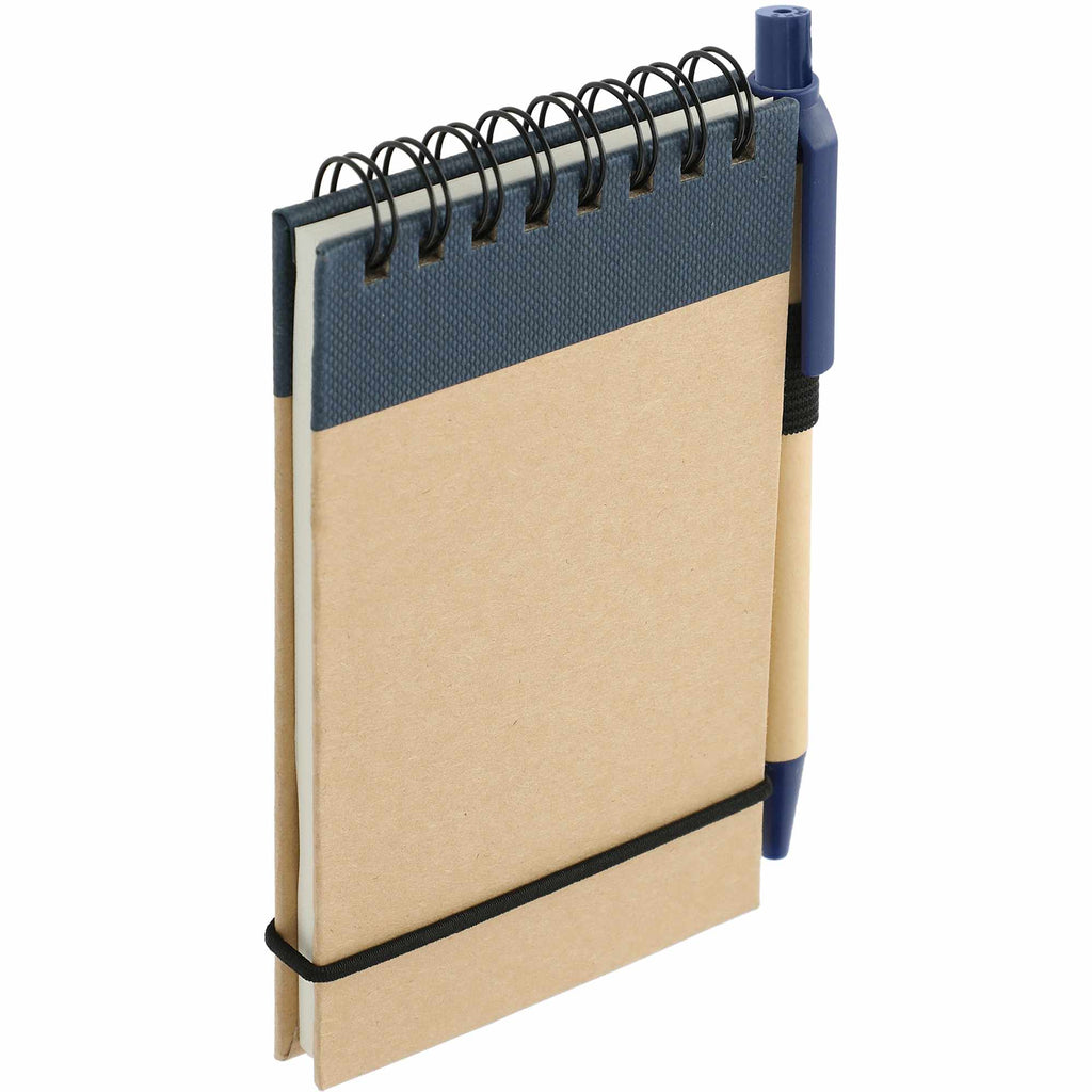 Recycled Jotter and Pen Set, 5 x 3 Inches - Natural w/Blue Trim - Right Angle