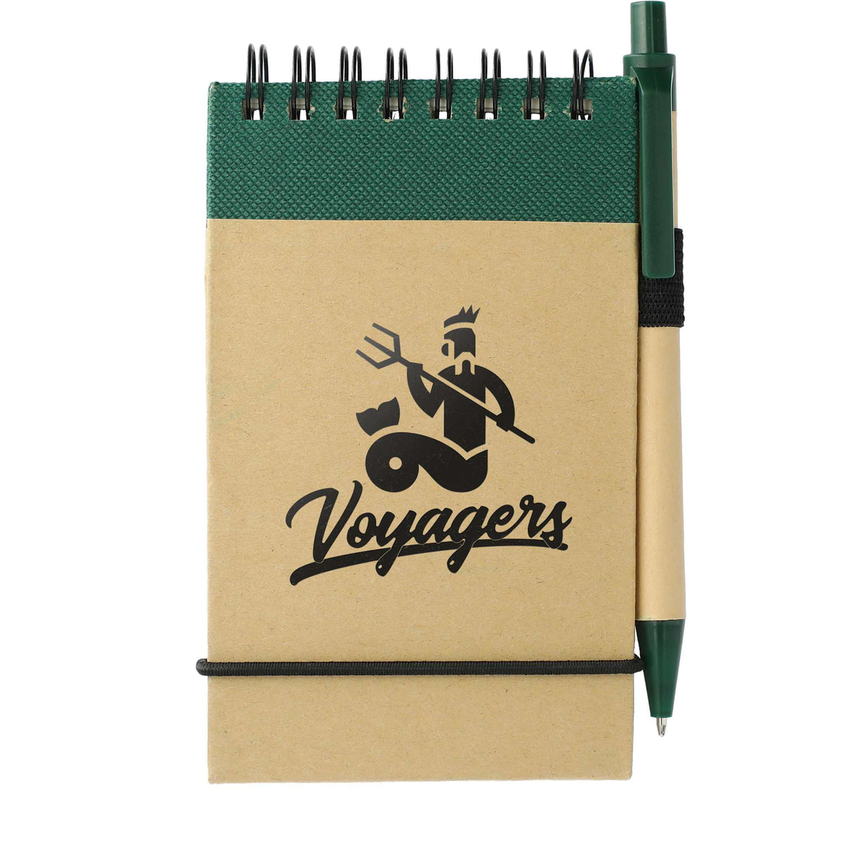 Recycled Jotter and Pen Set, 5 x 3 Inches - Natural w/Green Trim - Front