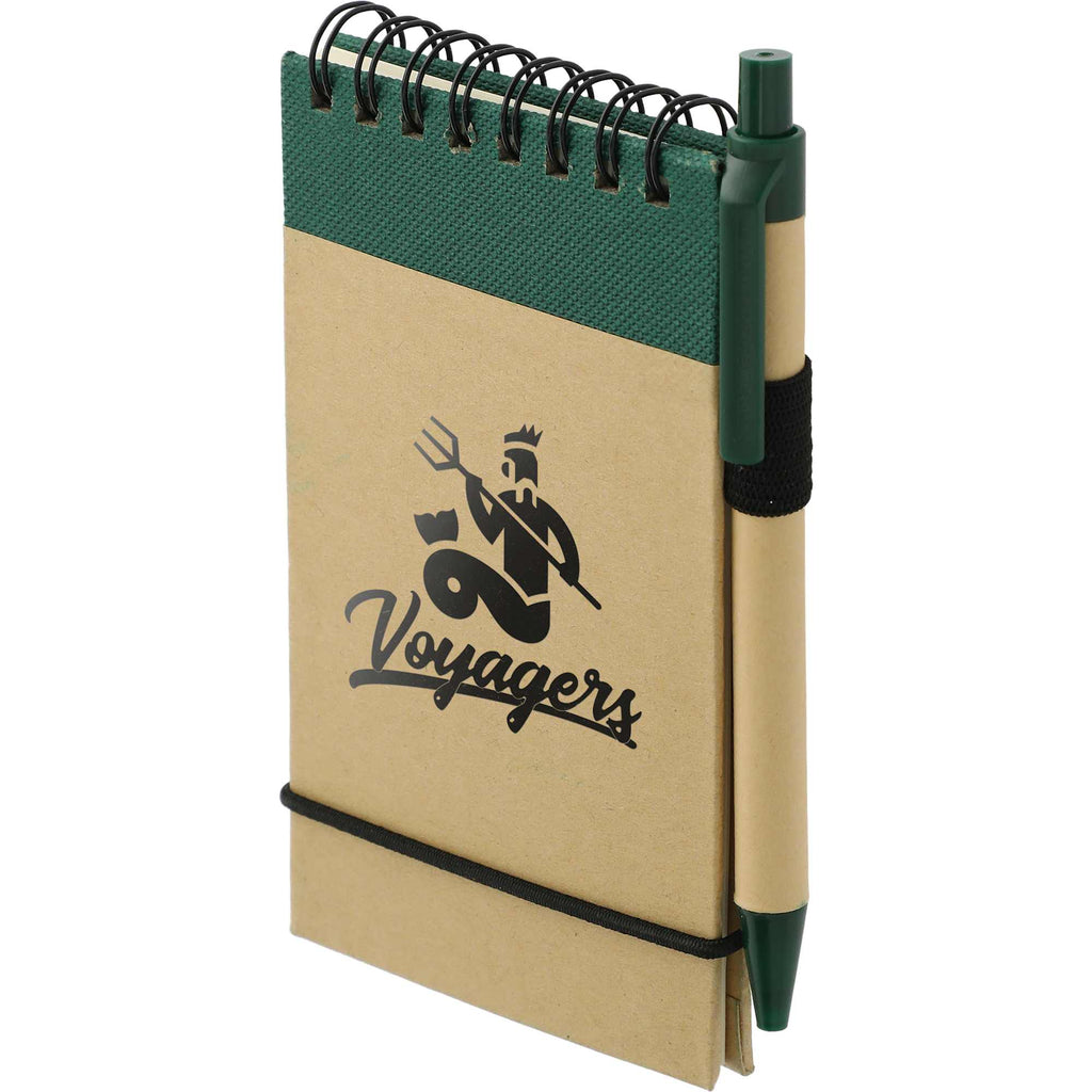 Recycled Jotter and Pen Set, 5 x 3 Inches - Natural w/Green Trim - Left Angle