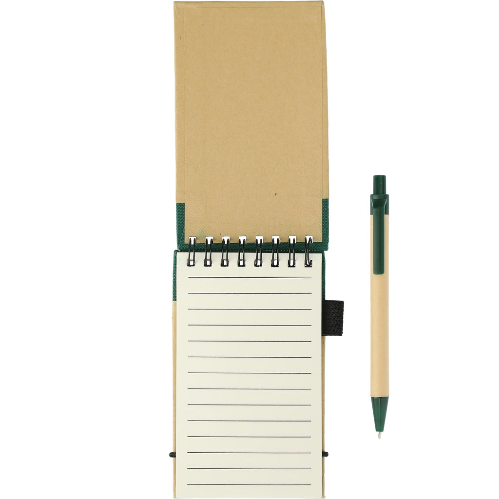 Recycled Jotter and Pen Set, 5 x 3 Inches - Natural w/Green Trim - Photo