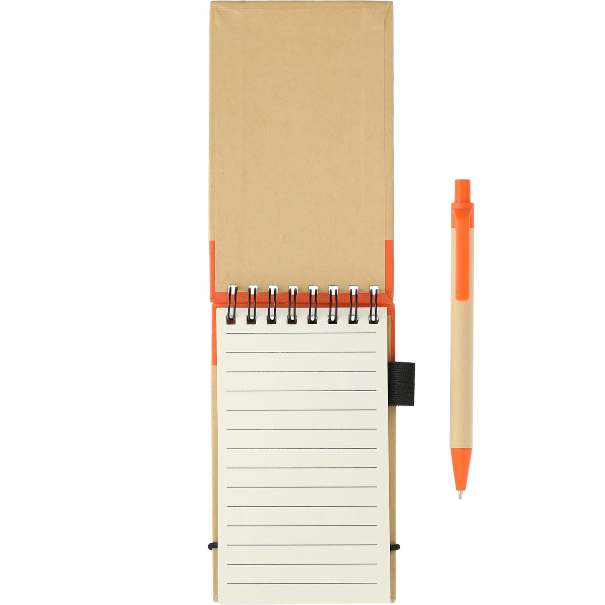 Recycled Jotter and Pen Set, 5 x 3 Inches - Natural w/Orange Trim - Front 2