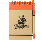 Recycled Jotter and Pen Set, 5 x 3 Inches - Natural w/Orange Trim - Front