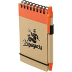 Recycled Jotter and Pen Set, 5 x 3 Inches - Natural w/Orange Trim - Left Angle