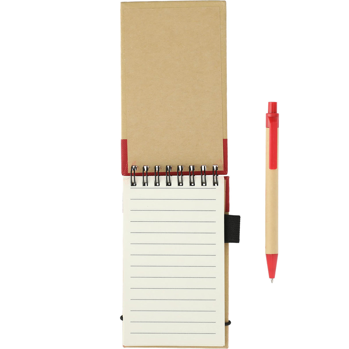 Recycled Jotter and Pen Set, 5 x 3 Inches - Natural w/Red Trim - Front 2