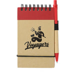 Recycled Jotter and Pen Set, 5 x 3 Inches - Natural w/Red Trim - Front