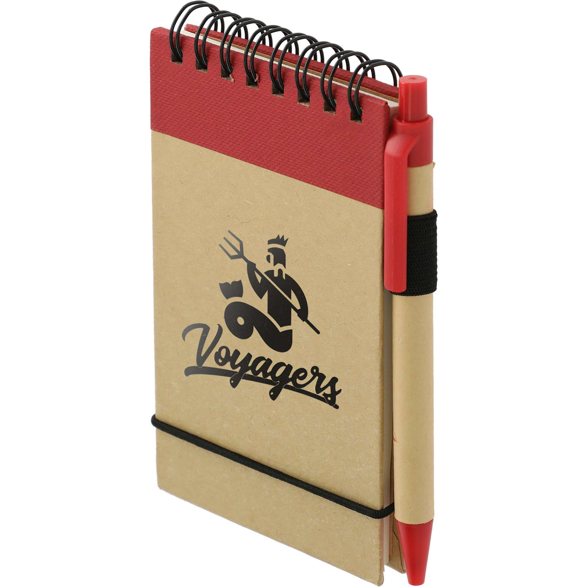 Recycled Jotter and Pen Set, 5 x 3 Inches - Natural w/Red Trim - Left Angle