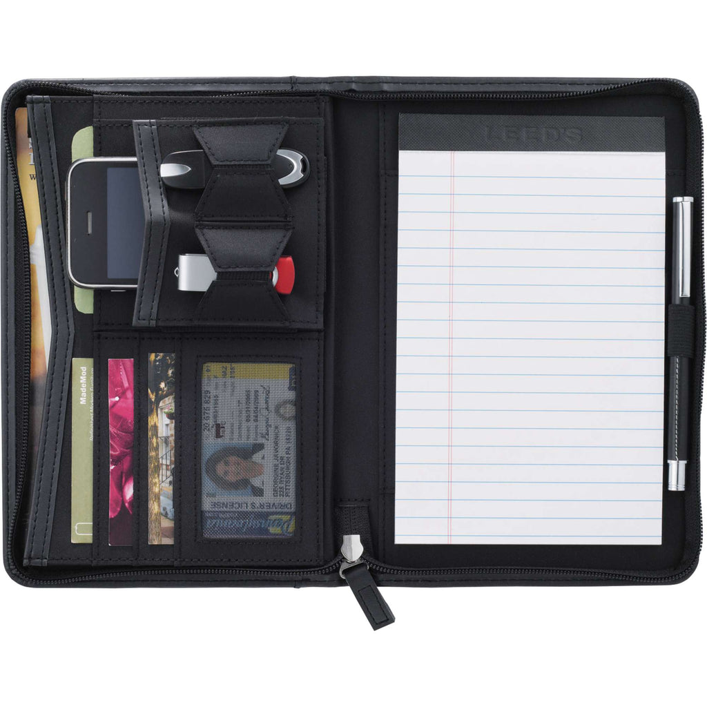 Recycled Junior Zip Padfolio with USB and Card Holders Debossing - Black - Front 2