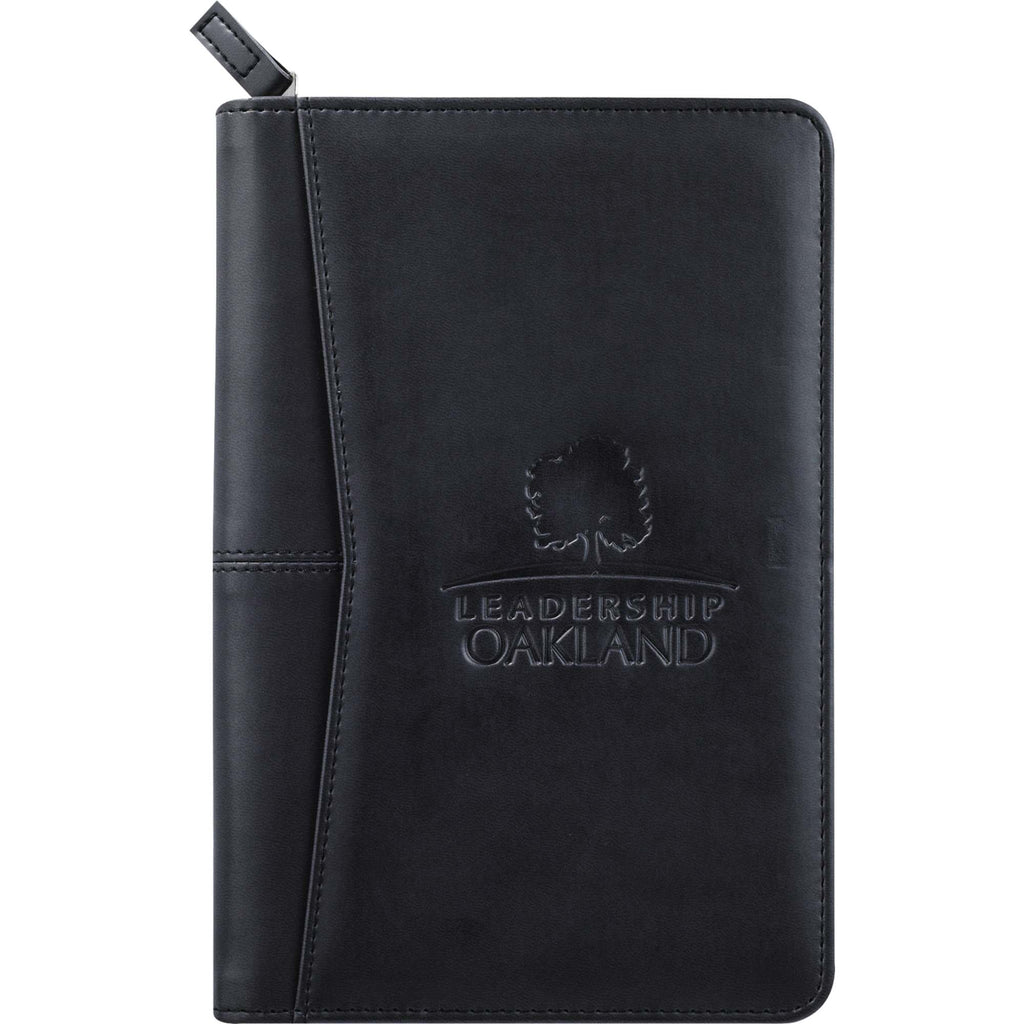 Recycled Junior Zip Padfolio with USB and Card Holders Debossing - Black - Front
