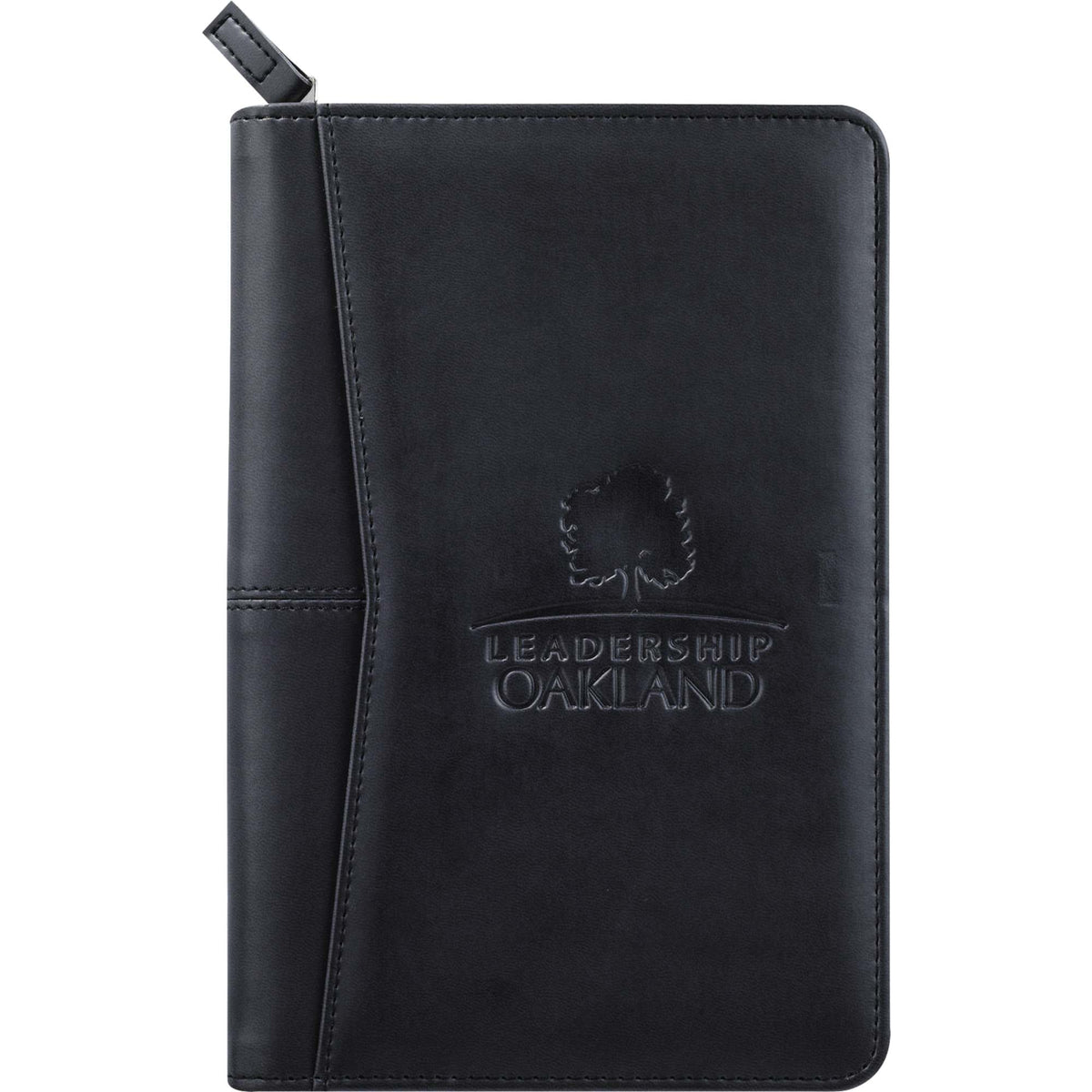 Recycled Junior Zip Padfolio with USB and Card Holders Debossing - Black - Front