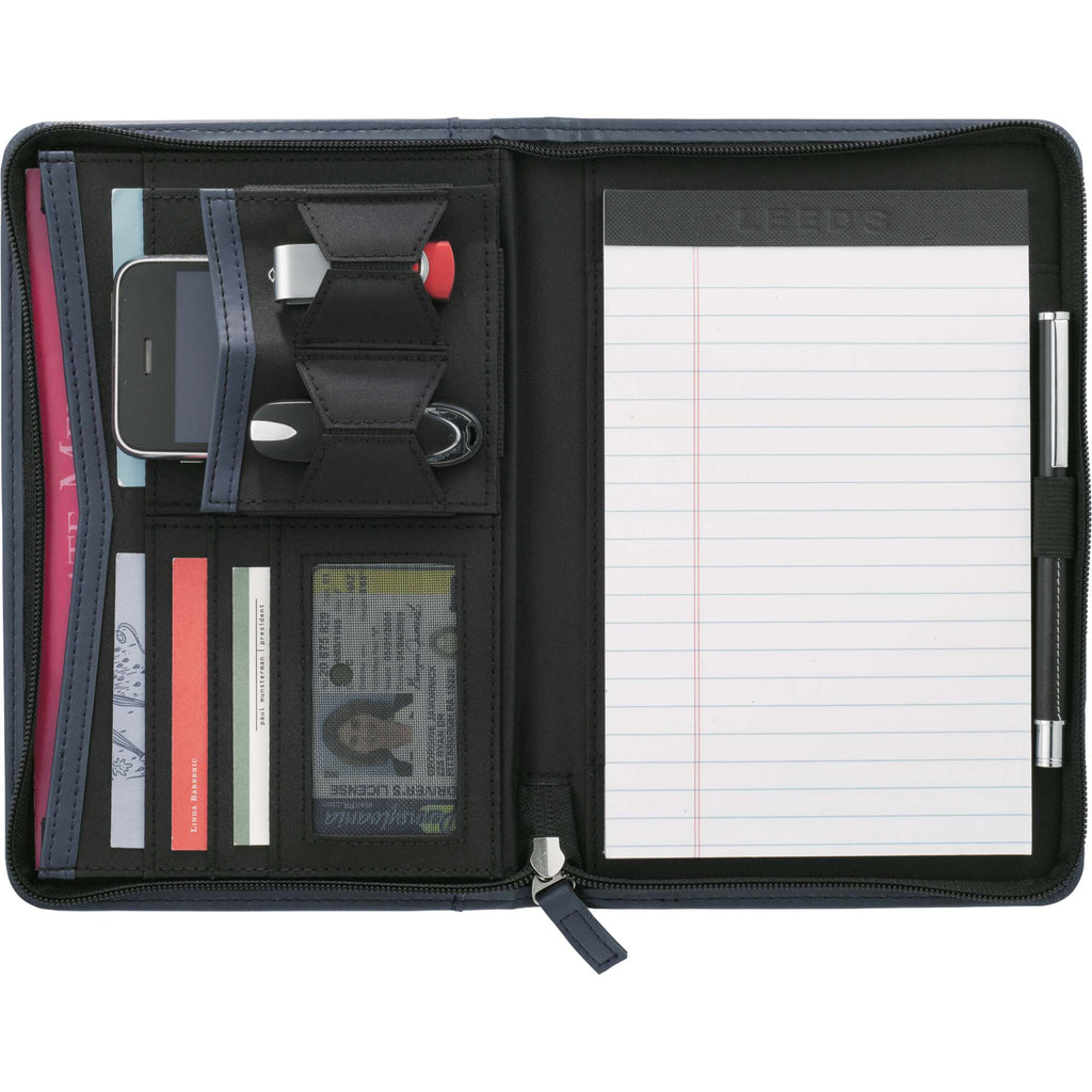 Recycled Junior Zip Padfolio with USB and Card Holders Debossing - Navy - Front 2