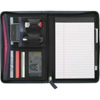 Recycled Junior Zip Padfolio with USB and Card Holders Debossing - Navy - Front 2