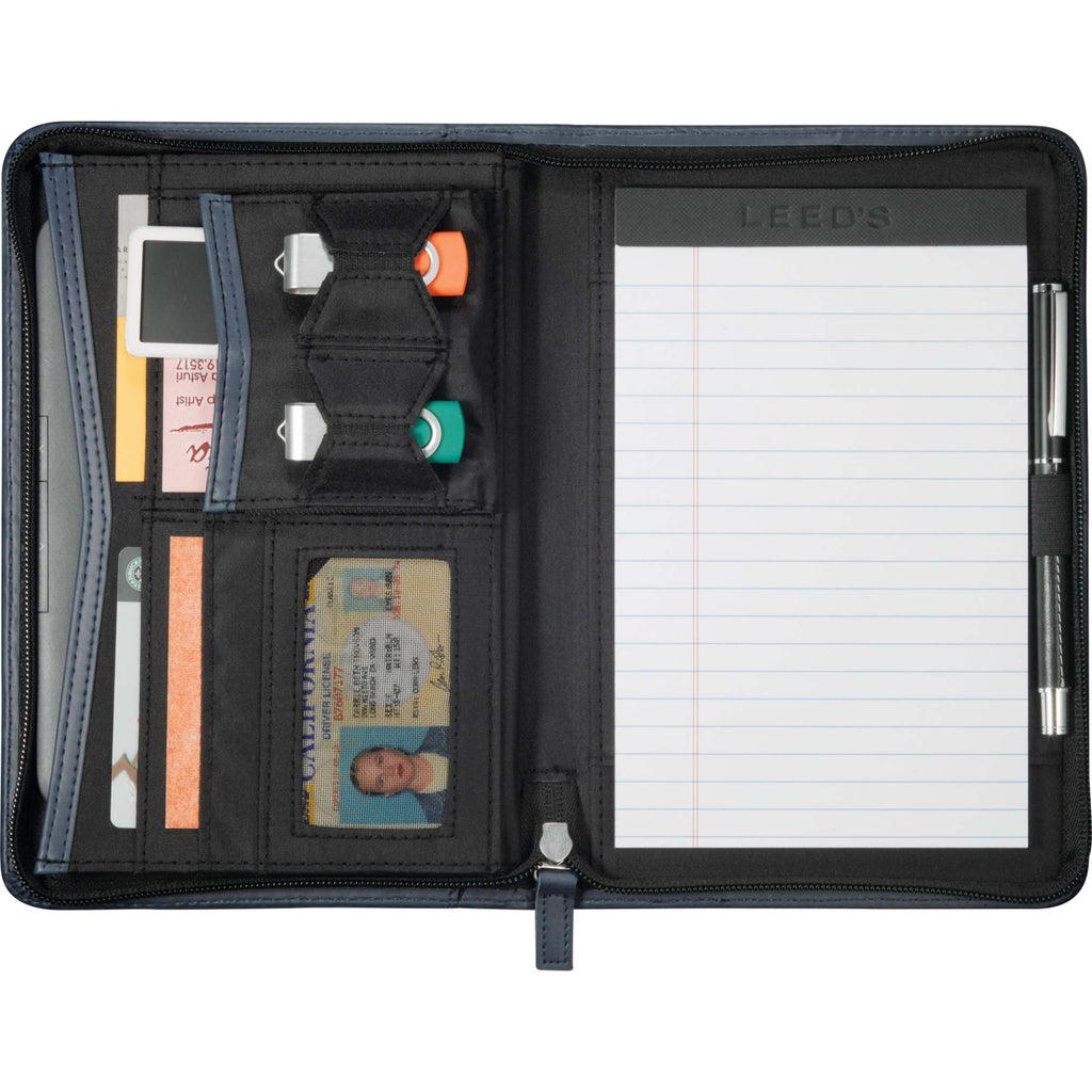 Recycled Junior Zip Padfolio with USB and Card Holders Debossing - Navy - Front 4