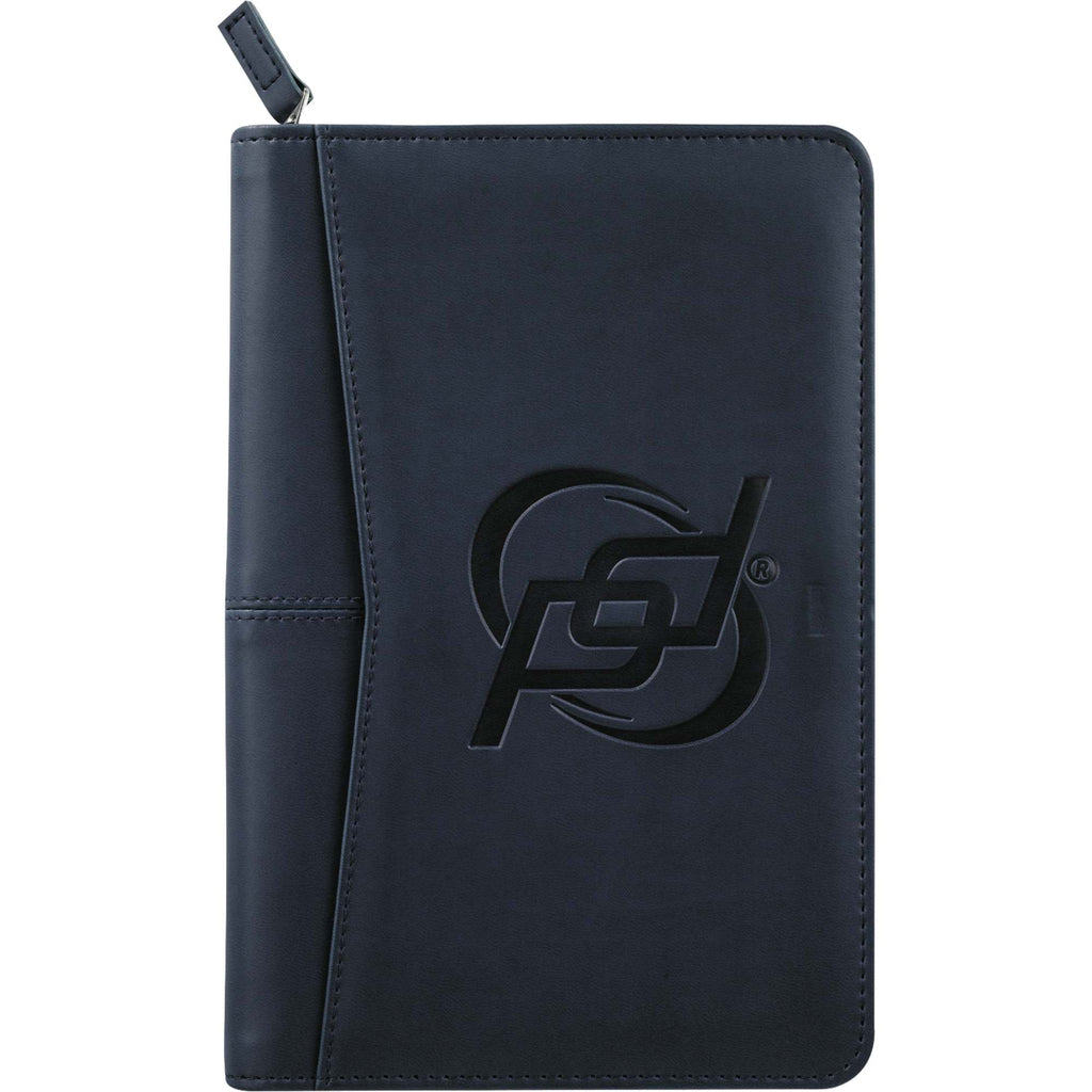 Recycled Junior Zip Padfolio with USB and Card Holders Debossing - Navy - Front