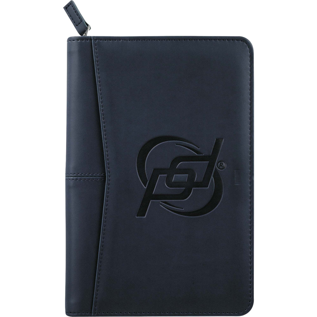 Recycled Junior Zip Padfolio with USB and Card Holders Debossing - Navy - Front