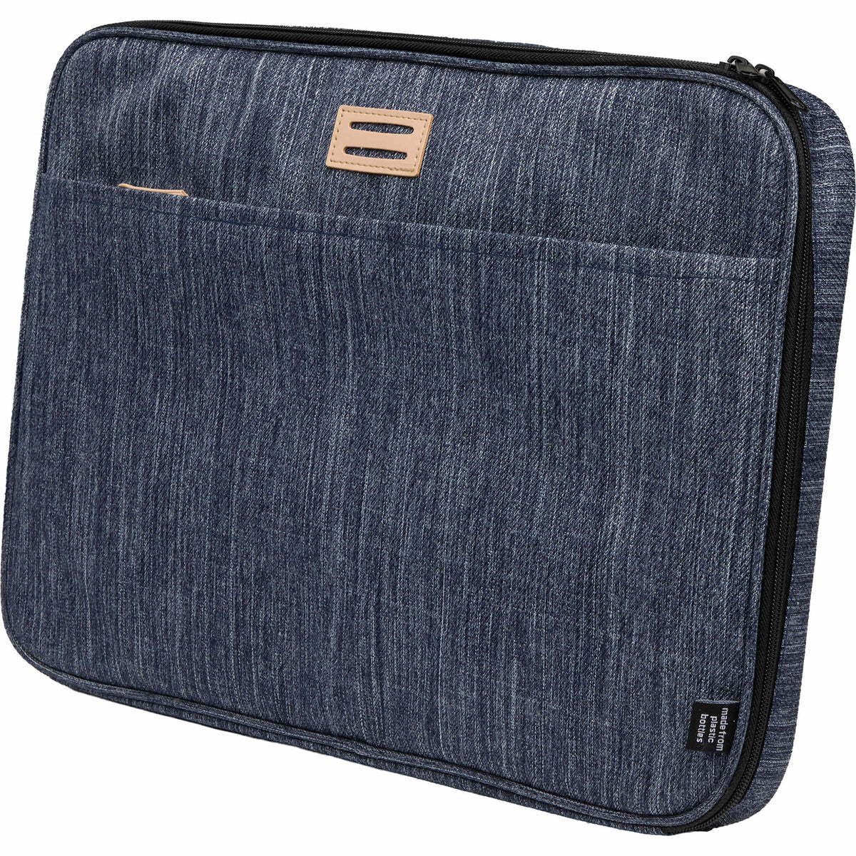 Recycled Laptop Mobile Office Case, Navy Heather Embroidery - Heather Navy - Left Angle 3