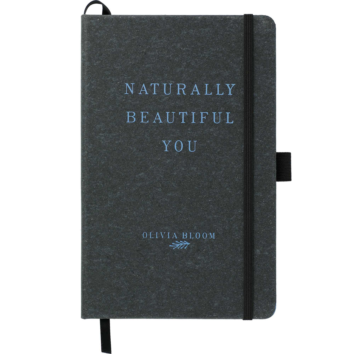 Recycled Leather Hardcover Journal, 5.5 x 8.5 Inches Debossing - Black - Front 2