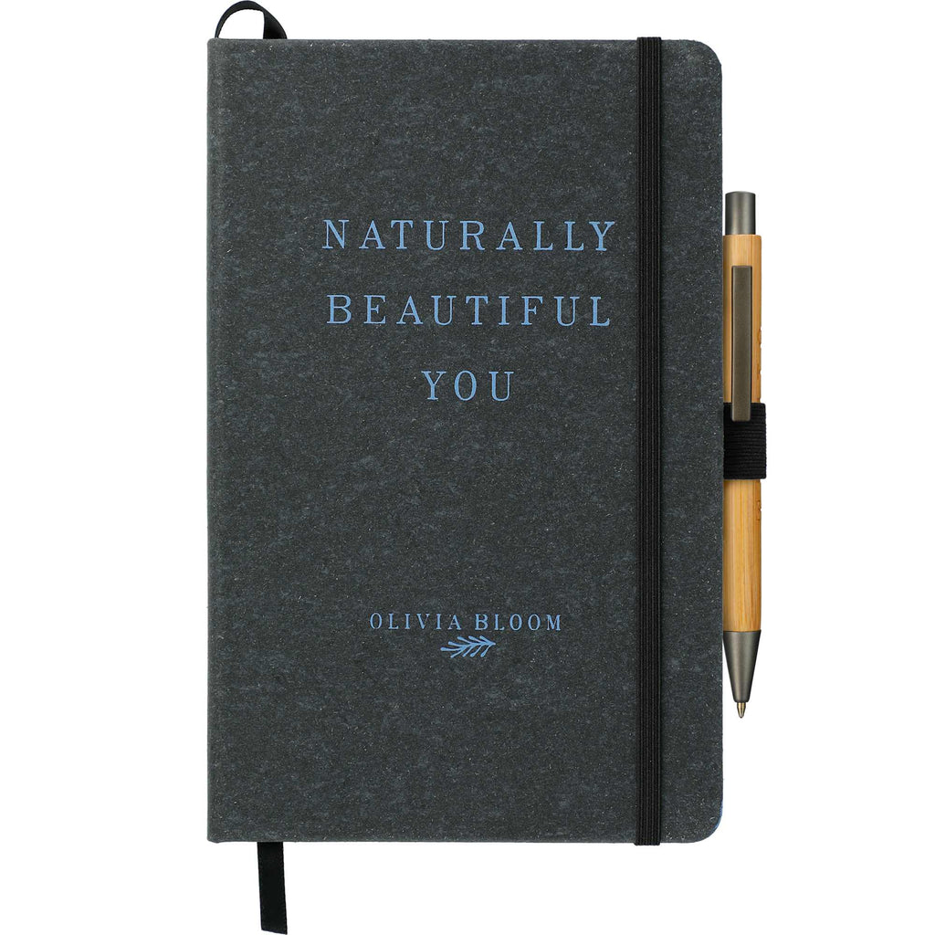 Recycled Leather Hardcover Journal, 5.5 x 8.5 Inches Debossing - Black - Front