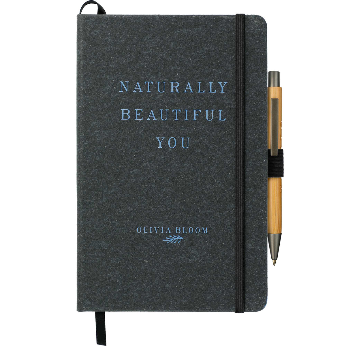 Recycled Leather Hardcover Journal, 5.5 x 8.5 Inches Debossing - Black - Front