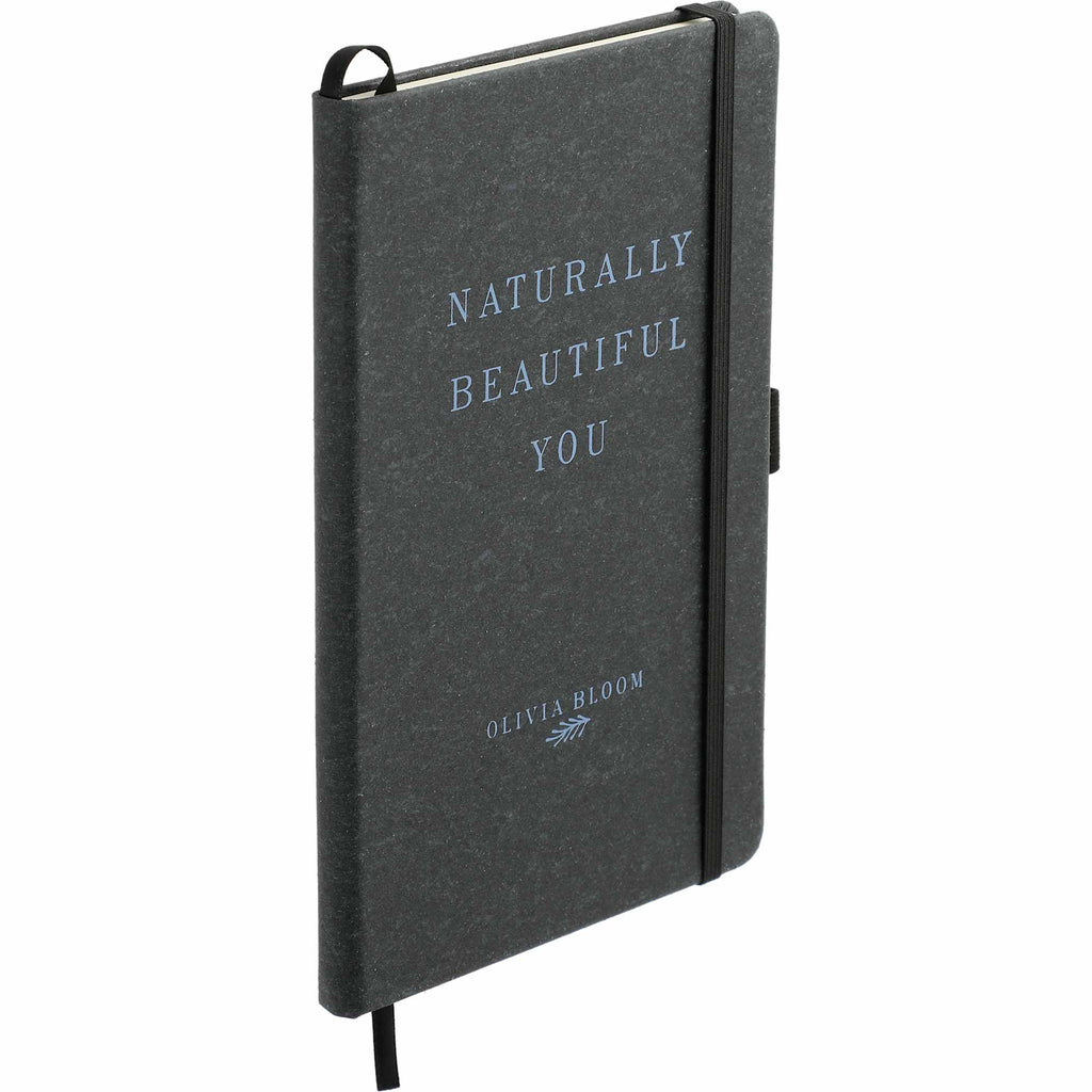 Recycled Leather Hardcover Journal, 5.5 x 8.5 Inches Debossing - Black - Right Angle