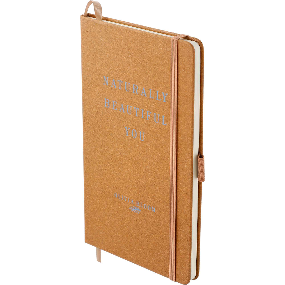 Recycled Leather Hardcover Journal, 5.5 x 8.5 Inches Debossing - Natural - Left Angle