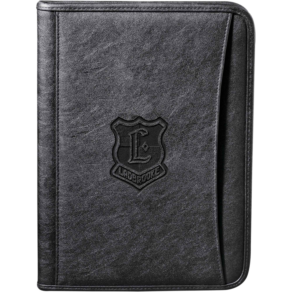 Recycled Leather Writing Pad with Organizer - Black - Front