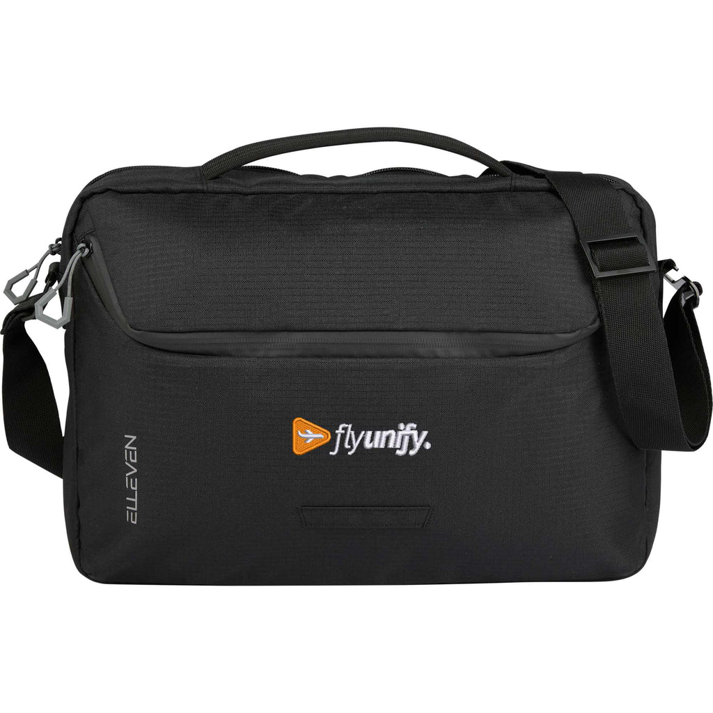 Recycled Messenger Briefcase with Padded Laptop Compartment Transfer - Black - Front
