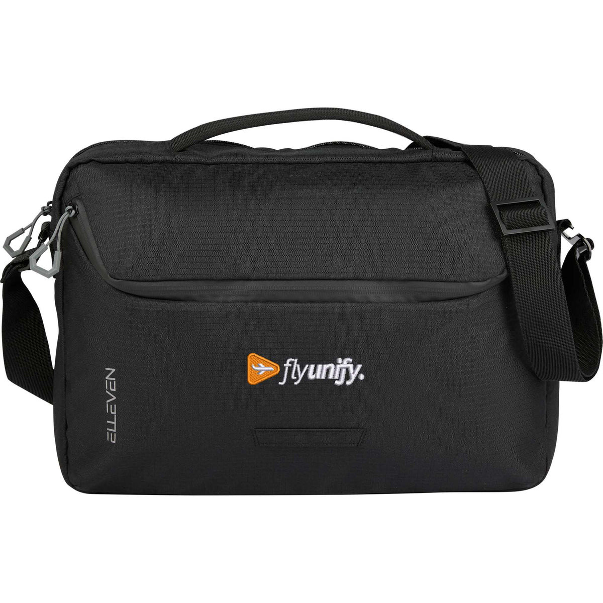 Recycled Messenger Briefcase with Padded Laptop Compartment Transfer - Black - Front