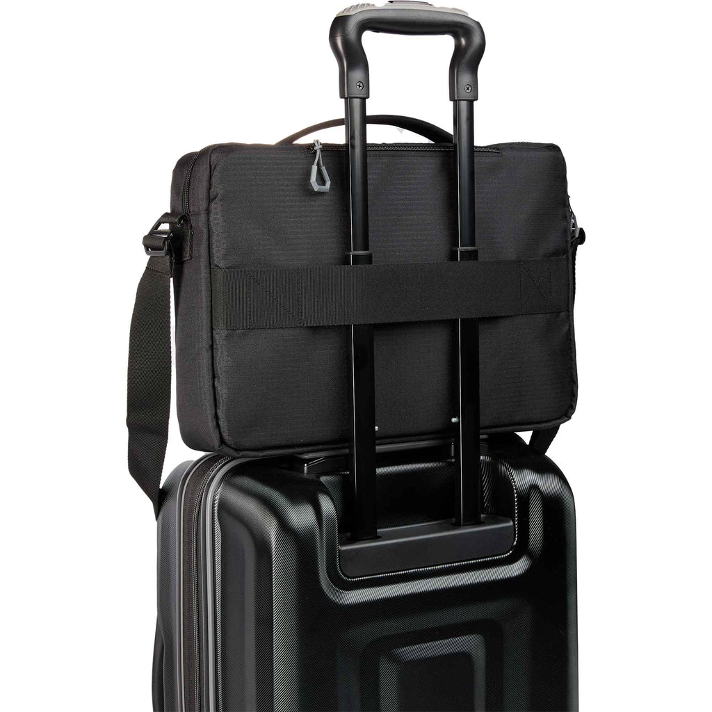 Recycled Messenger Briefcase with Padded Laptop Compartment Transfer - Black - Trolley