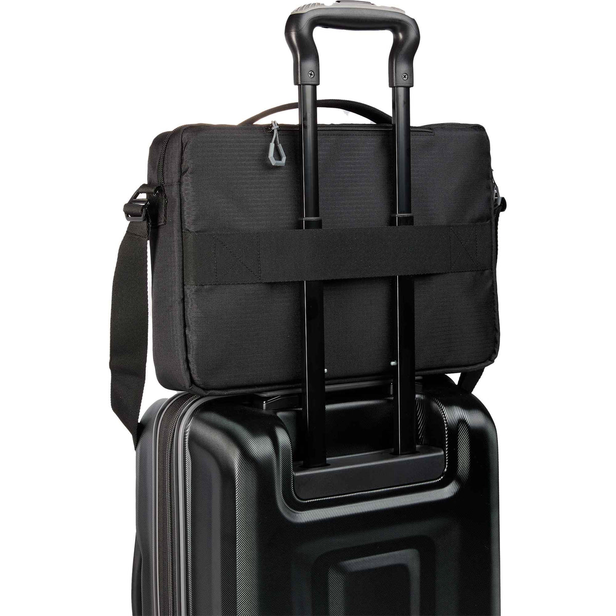 Recycled Messenger Briefcase with Padded Laptop Compartment Transfer - Black - Trolley