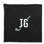 Recycled Microfiber Golf Towel with Hook, 15 x 15 Inches Transfer - Black - Front