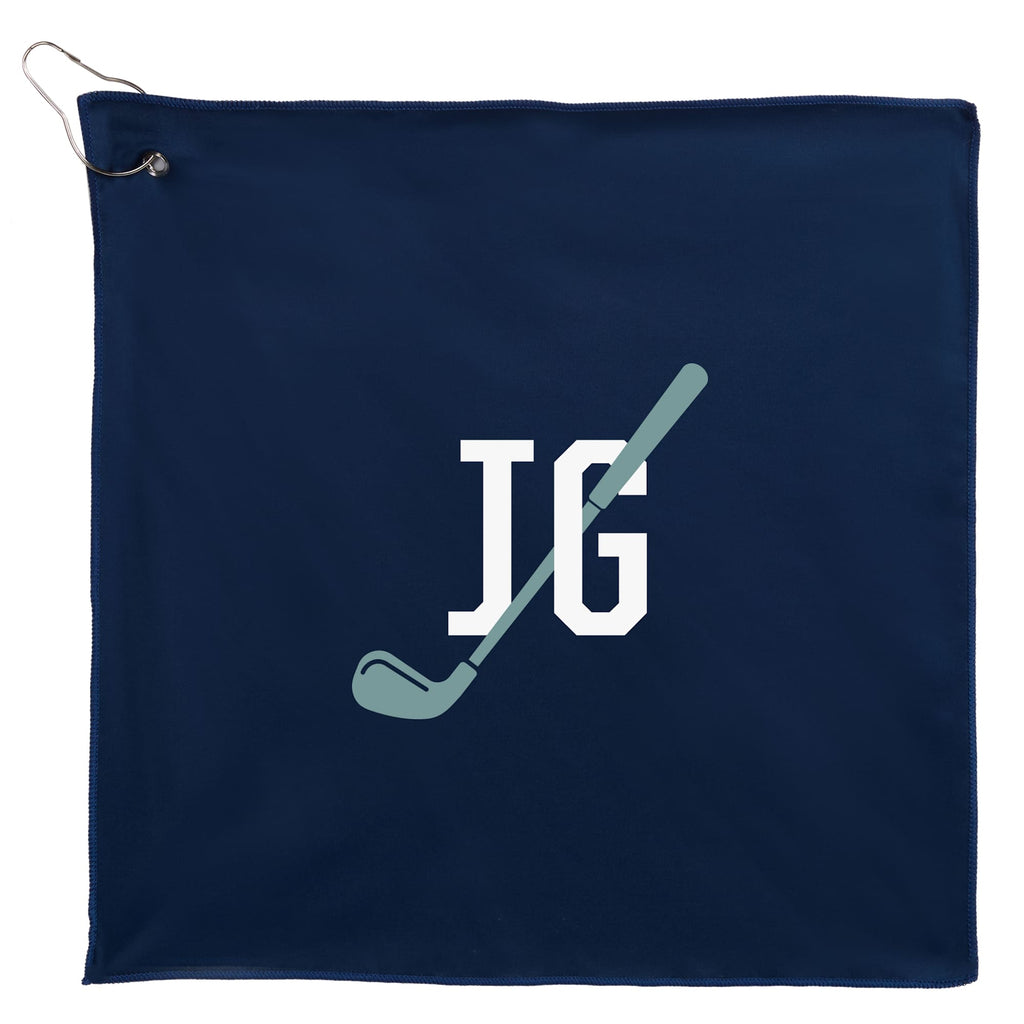Recycled Microfiber Golf Towel with Hook, 15 x 15 Inches Transfer - Navy - Front