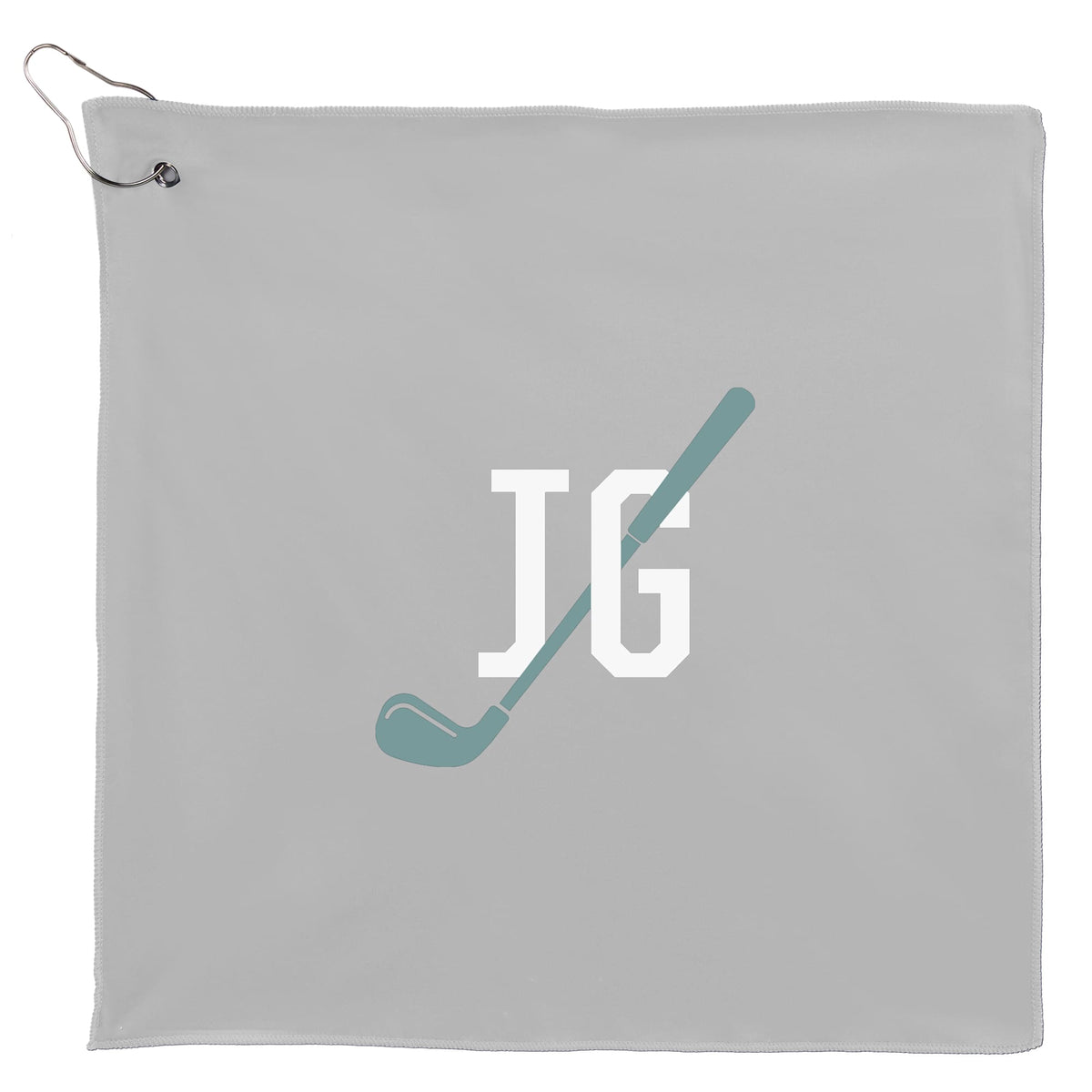 Recycled Microfiber Golf Towel with Hook, 15 x 15 Inches Transfer - White - Front