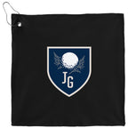 Recycled Microfiber Waffle Golf Towel with Hook, 12 x 12 Inches Transfer - Black - Front