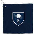 Recycled Microfiber Waffle Golf Towel with Hook, 12 x 12 Inches Transfer - Navy - Front