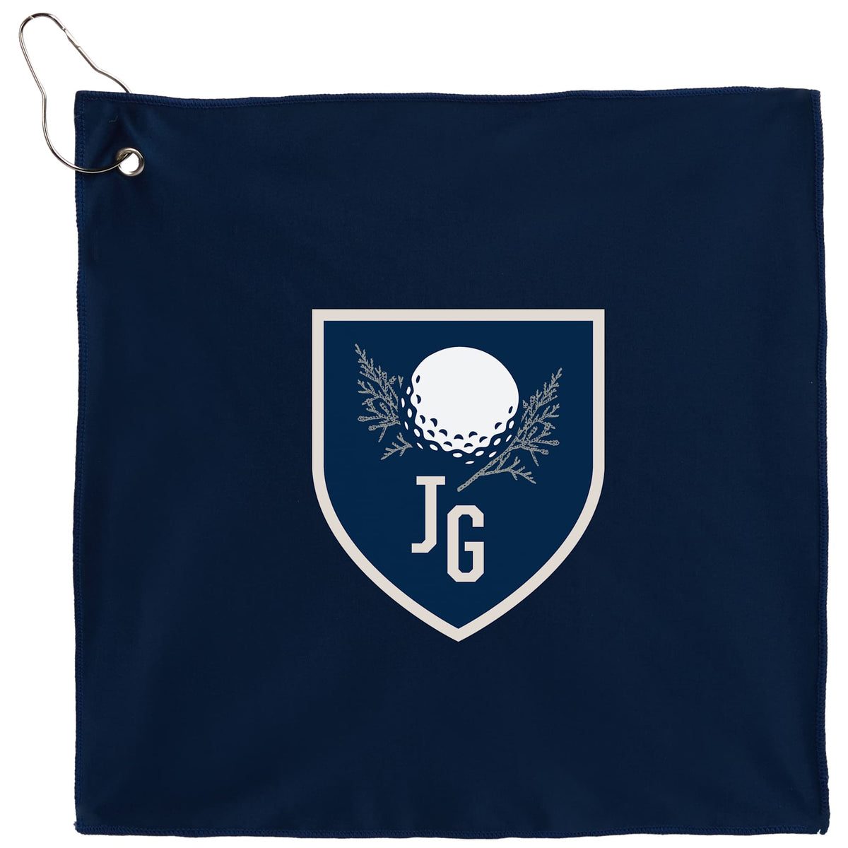 Recycled Microfiber Waffle Golf Towel with Hook, 12 x 12 Inches Transfer - Navy - Front