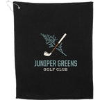 Recycled Microfiber Waffle Golf Towel with Hook, 15 x 18 Inches Embroidery - Black - Front