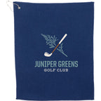 Recycled Microfiber Waffle Golf Towel with Hook, 15 x 18 Inches Transfer - Navy - Front