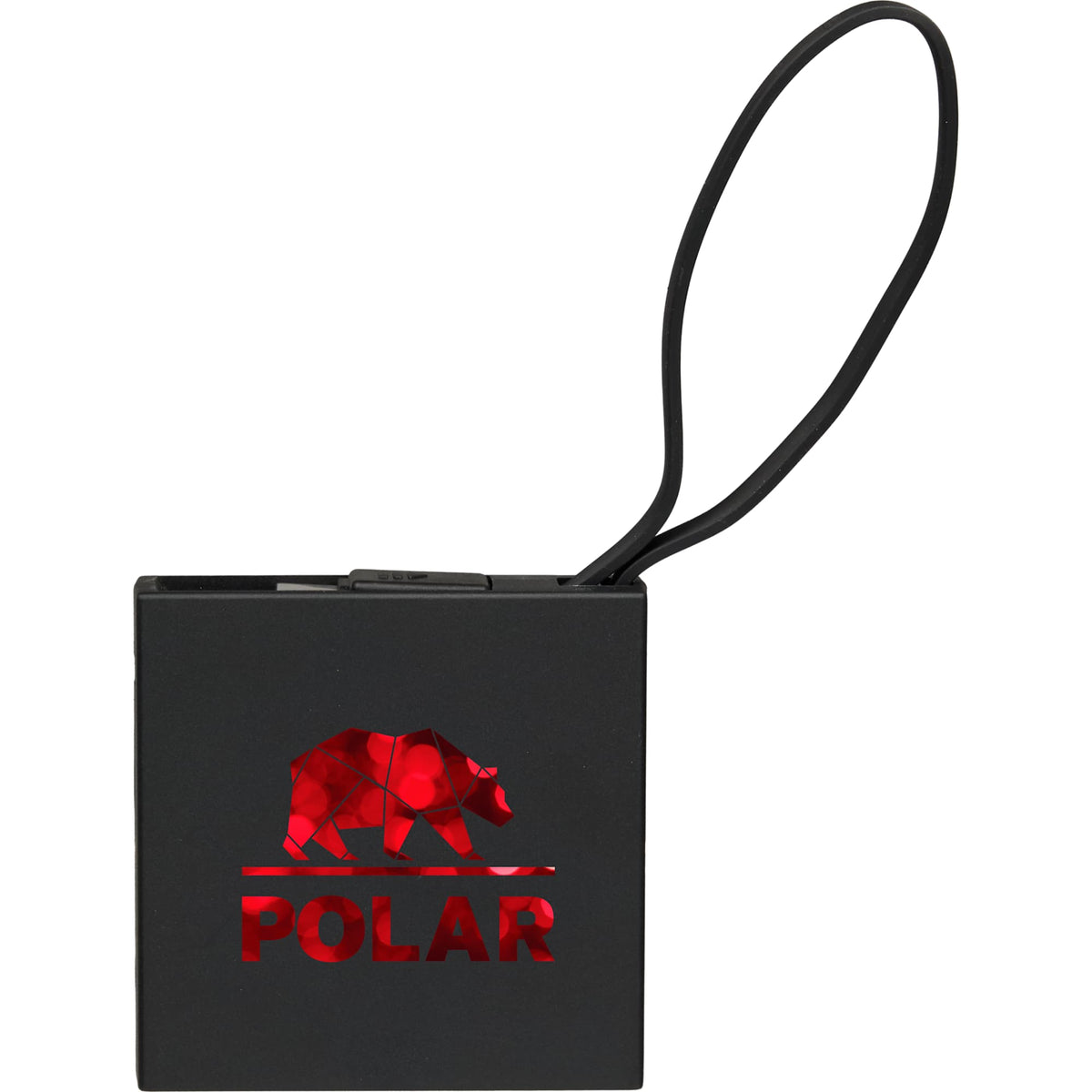Recycled Mini Power Bank with Lanyard Cable, 2,000 mAh Full Color - Black - Front