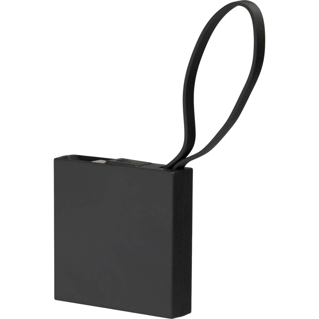 Recycled Mini Power Bank with Lanyard Cable, 2,000 mAh Full Color - Black - Left Angle