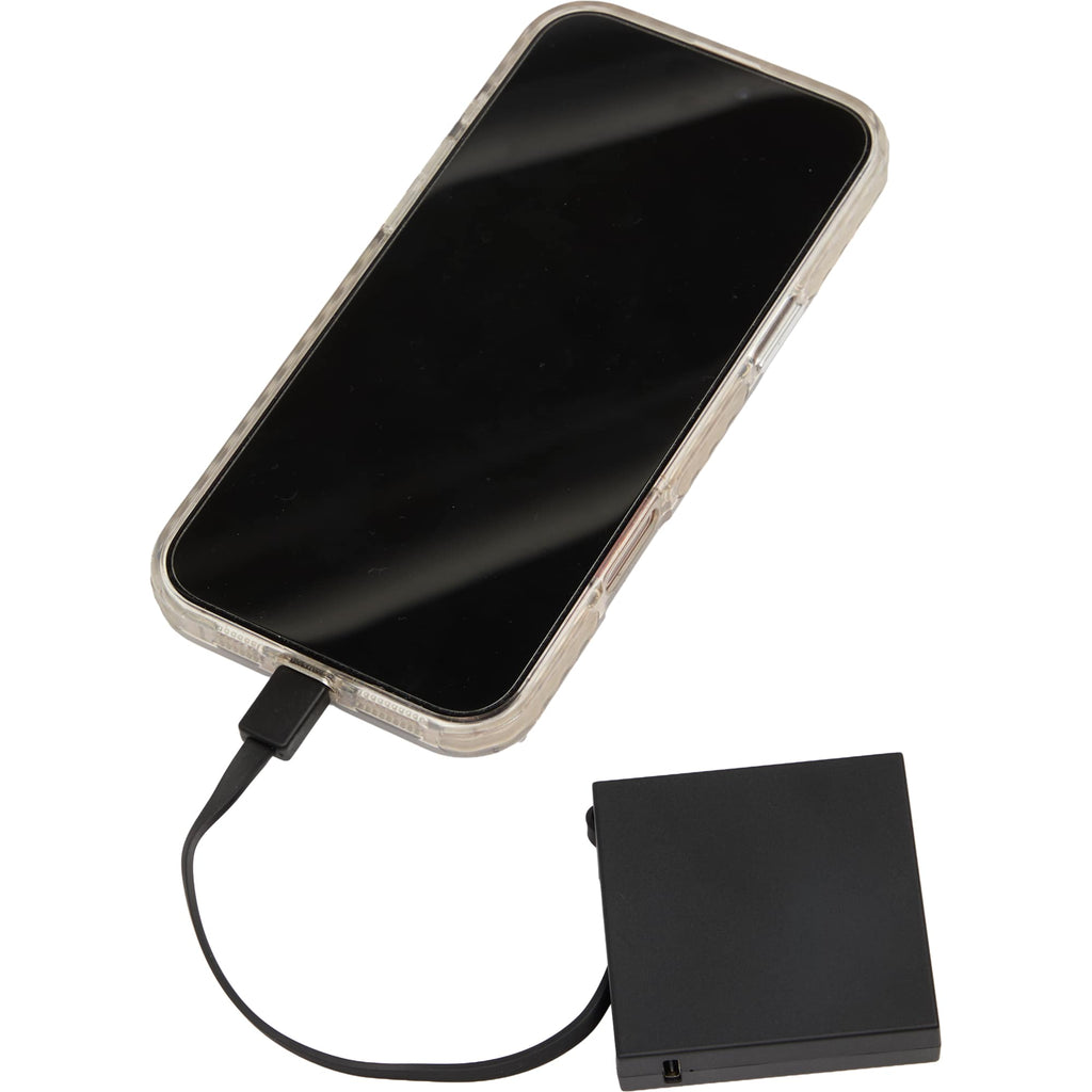 Recycled Mini Power Bank with Lanyard Cable, 2,000 mAh Full Color - Black - Propped
