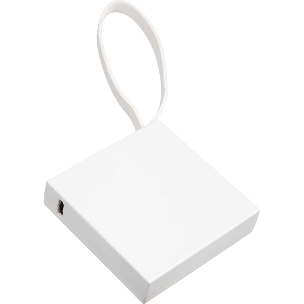 Recycled Mini Power Bank with Lanyard Cable, 2,000 mAh Full Color - White - Detail