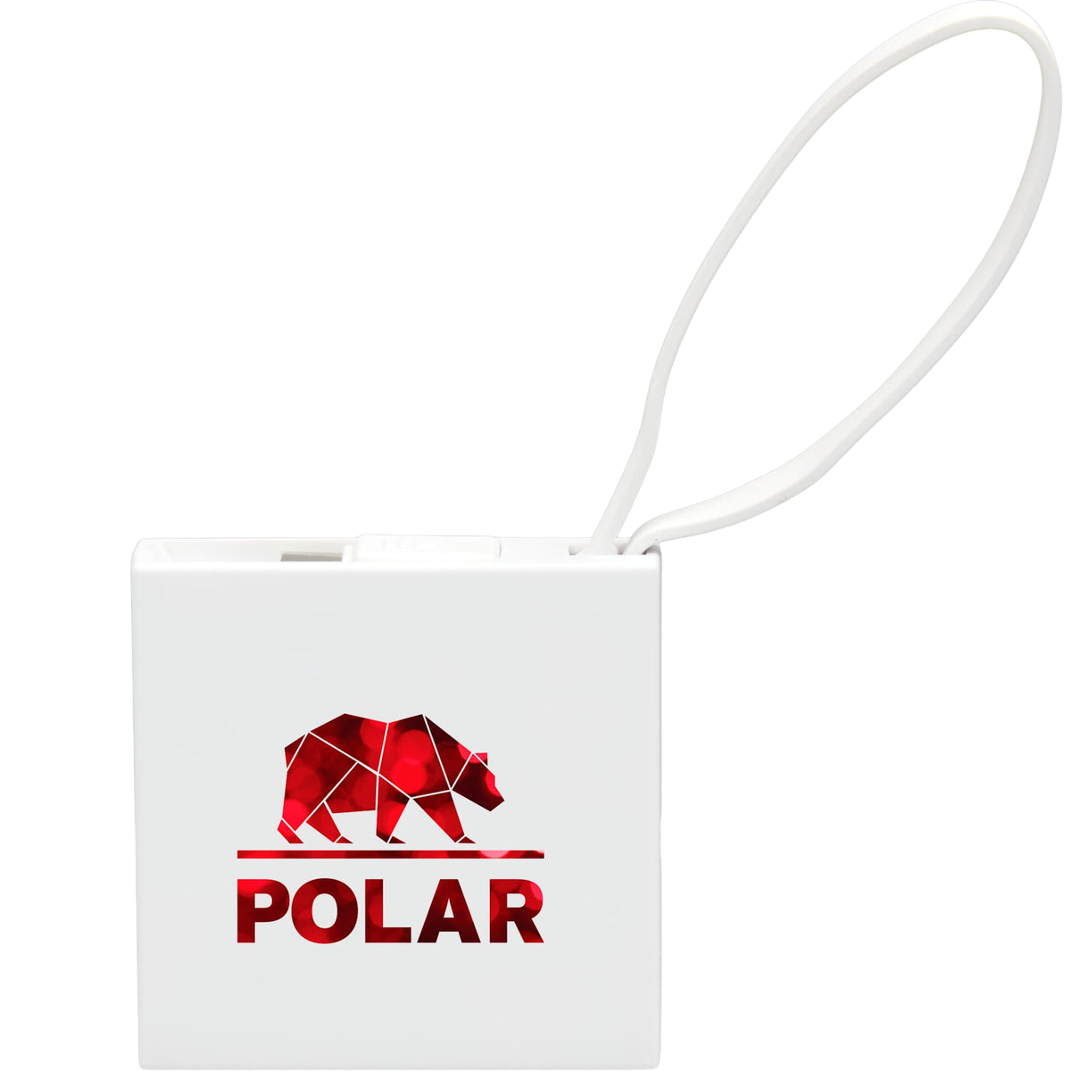 Recycled Mini Power Bank with Lanyard Cable, 2,000 mAh Full Color - White - Front