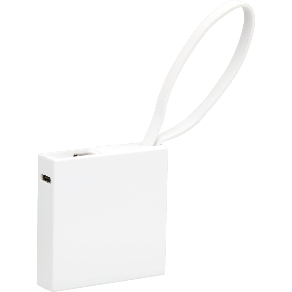 Recycled Mini Power Bank with Lanyard Cable, 2,000 mAh Full Color - White - Right Angle