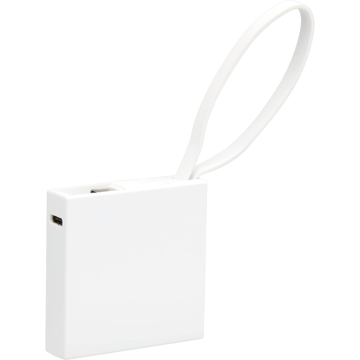 Recycled Mini Power Bank with Lanyard Cable, 2,000 mAh Full Color - White - Right Angle